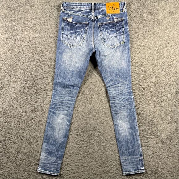 PRPS Jeans Mens 32x34 Blue Cayenne Super Skinny Fit Stretch Distressed Whiskered - Picture 8 of 16